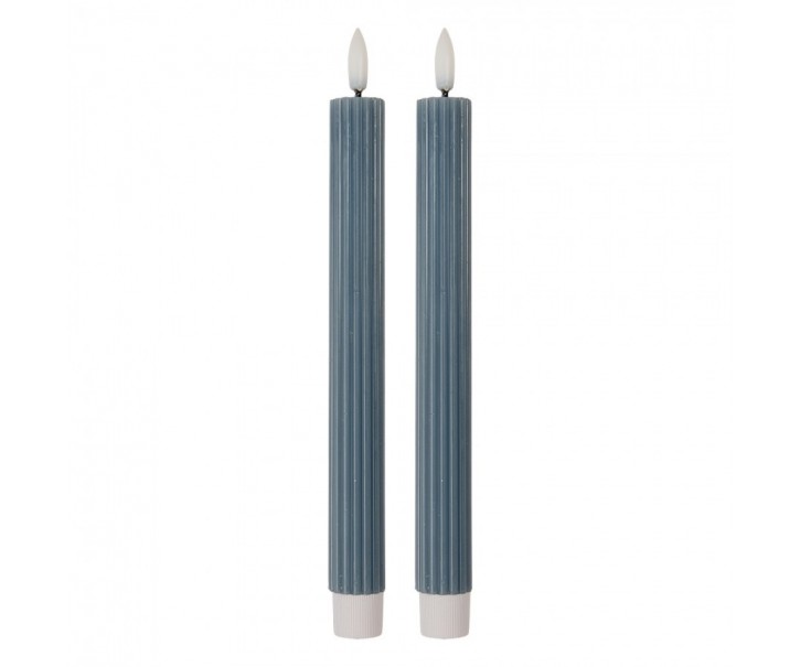 Set 2ks modrá úzká svíčka s vroubkováním Led Candle - Ø 2*25 cm / 2*AAA Clayre & Eef