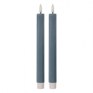 Set 2ks modrá úzká svíčka s vroubkováním Led Candle - Ø 2*25 cm / 2*AAA