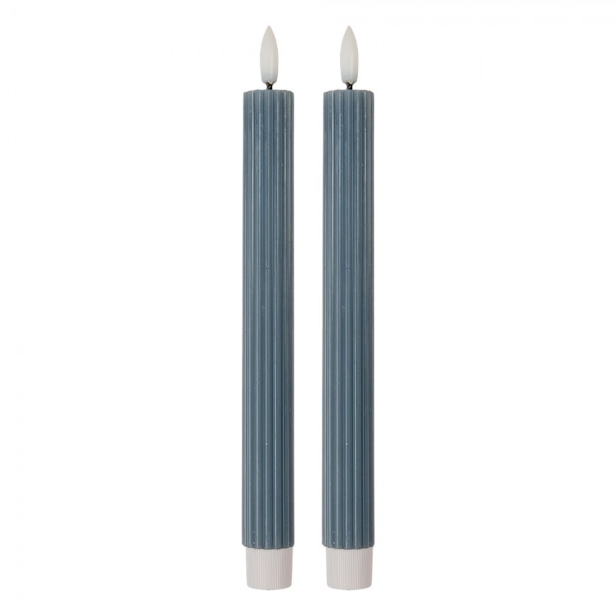 Set 2ks modrá úzká svíčka s vroubkováním Led Candle - Ø 2*25 cm / 2*AAA