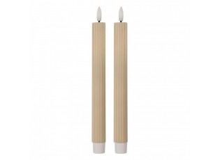 Set 2ks béžová úzká svíčka s vroubkováním Led Candle - Ø 2*25 cm / 2*AAA