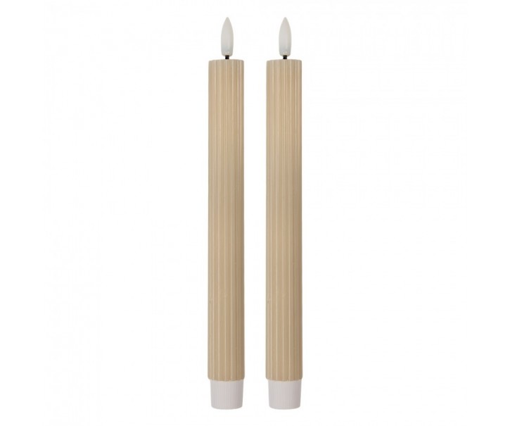 Set 2ks béžová úzká svíčka s vroubkováním Led Candle - Ø 2*25 cm / 2*AAA Clayre & Eef