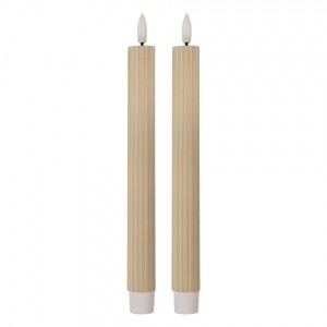 Set 2ks béžová úzká svíčka s vroubkováním Led Candle - Ø 2*25 cm / 2*AAA