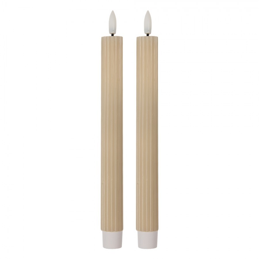 Set 2ks béžová úzká svíčka s vroubkováním Led Candle - Ø 2*25 cm / 2*AAA