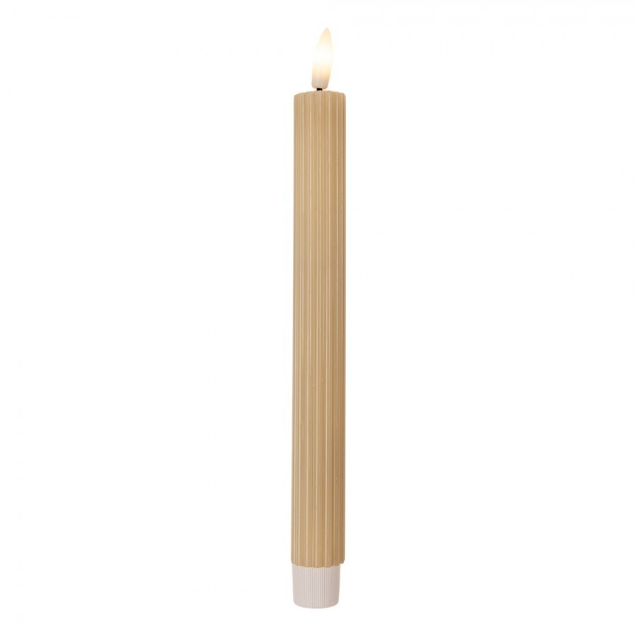 Set 2ks béžová úzká svíčka s vroubkováním Led Candle - Ø 2*25 cm / 2*AAA