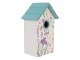 Bílo-modrá dřevěná ptačí budka s květy Birdhouse - 15*10*22 cm Clayre & Eef