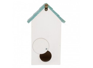 Bílo-modrá dřevěná ptačí budka s květy Birdhouse - 15*10*22 cm