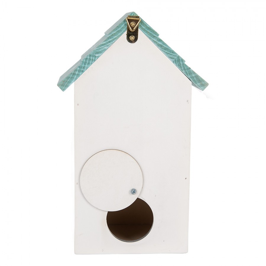 Bílo-modrá dřevěná ptačí budka s květy Birdhouse - 15*10*22 cm
