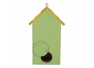 Zeleno-žlutá dřevěná ptačí budka se včelkami Birdhouse - 15*10*22 cm