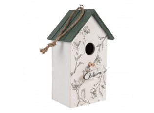 Zeleno-bílá dřevěná ptačí budka s květy Birdhouse - 15*10*22 cm