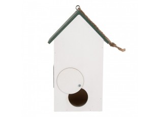 Zeleno-bílá dřevěná ptačí budka s květy Birdhouse - 15*10*22 cm