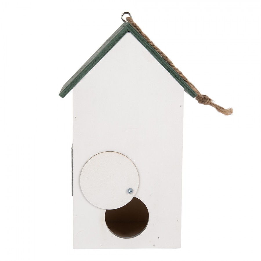 Zeleno-bílá dřevěná ptačí budka s květy Birdhouse - 15*10*22 cm