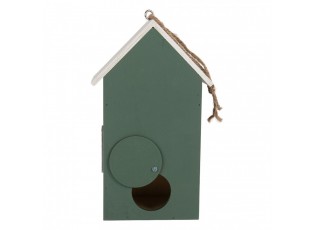 Bílo-zelená dřevěná ptačí budka s květy Birdhouse - 15*10*22 cm