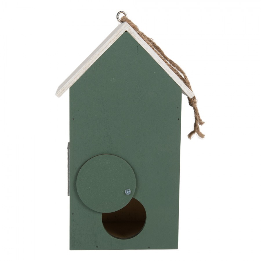 Bílo-zelená dřevěná ptačí budka s květy Birdhouse - 15*10*22 cm