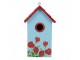 Červeno-modrá dřevěná ptačí budka s růžemi Birdhouse - 15*10*22 cm Clayre & Eef