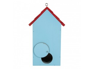 Červeno-modrá dřevěná ptačí budka s růžemi Birdhouse - 15*10*22 cm