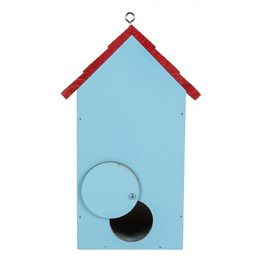 Červeno-modrá dřevěná ptačí budka s růžemi Birdhouse - 15*10*22 cm