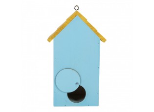 Modro-žlutá dřevěná ptačí budka se slunečnicemi Birdhouse - 15*10*22 cm