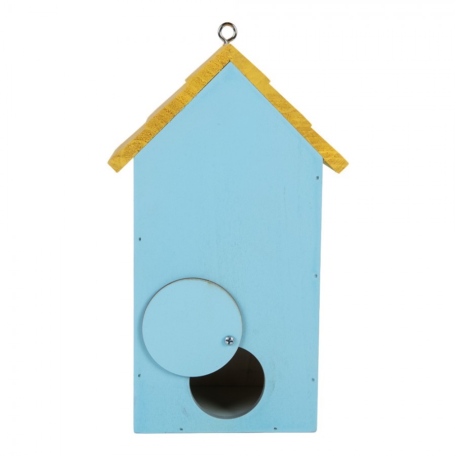 Modro-žlutá dřevěná ptačí budka se slunečnicemi Birdhouse - 15*10*22 cm