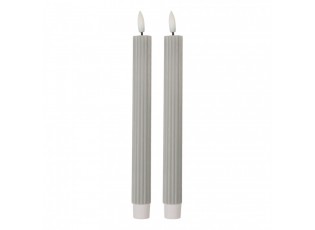Set 2ks úzká šedá svíčka s vroubkováním Led Candle - Ø 2*25 cm / 2*AAA