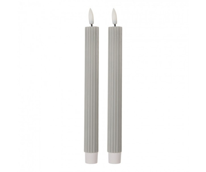 Set 2ks úzká šedá svíčka s vroubkováním Led Candle - Ø 2*25 cm / 2*AAA Clayre & Eef