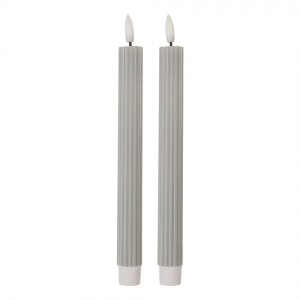 Set 2ks úzká šedá svíčka s vroubkováním Led Candle - Ø 2*25 cm / 2*AAA