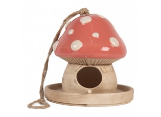 Dekorace závěsné keramické ptačí krmítko – Pohádková muchomůrka - Ø 13*13 cm