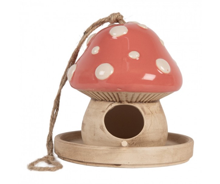 Závěsné keramické ptačí krmítko – Pohádková muchomůrka - Ø 13*13 cm Clayre & Eef