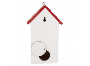 Bílo-červená dřevěná ptačí budka s beruškami Birdhouse - 15*10*22 cm