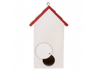 Bílo-červená dřevěná ptačí budka s vlčími máky Birdhouse - 15*10*22 cm
