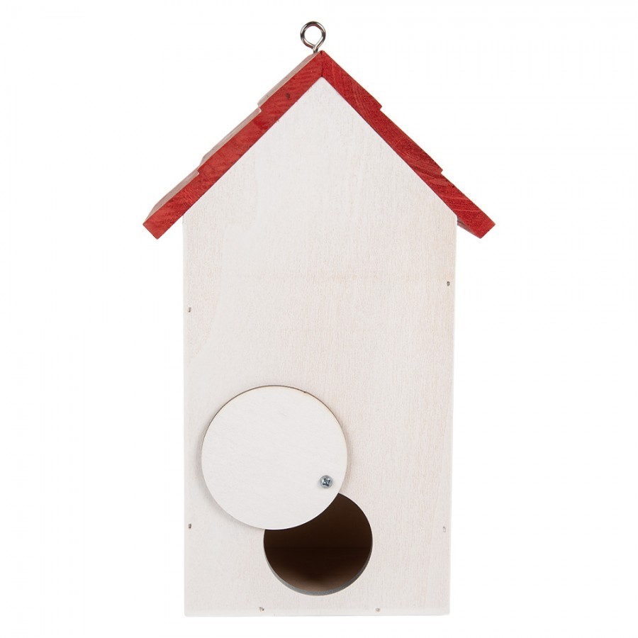 Bílo-červená dřevěná ptačí budka s vlčími máky Birdhouse - 15*10*22 cm