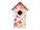 Bílo-červená dekorační ptačí budka s květy Birdhouse - 15*10*22 cm Clayre & Eef