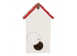Bílo-červená dekorační ptačí budka s květy Birdhouse - 15*10*22 cm