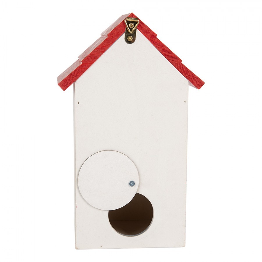 Bílo-červená dřevěná ptačí budka s květy Birdhouse - 15*10*22 cm