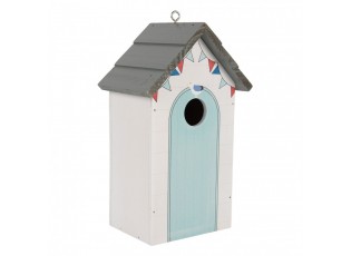 Modro-bílá dřevěná ptačí budka jako plážový domek Birdhouse - 15*10*22 cm