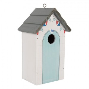 Modro-bílá dřevěná ptačí budka jako plážový domek Birdhouse - 15*10*22 cm