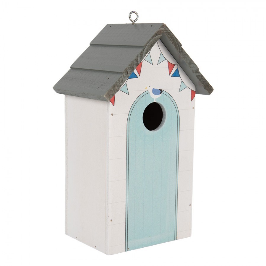 Modro-bílá dřevěná ptačí budka jako plážový domek Birdhouse - 15*10*22 cm
