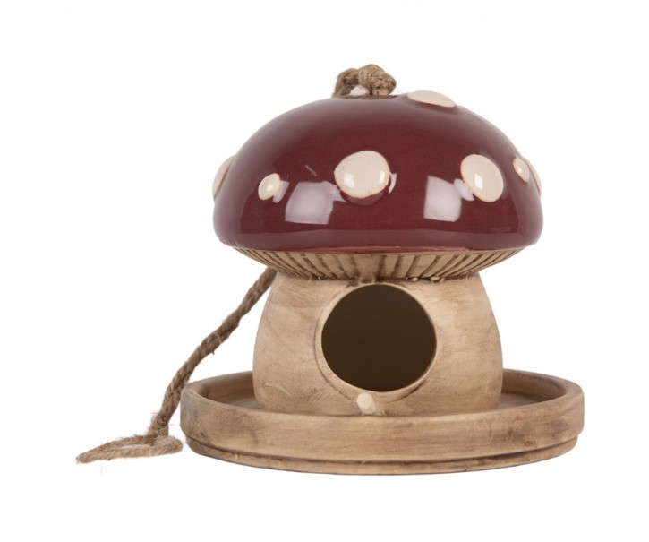 Dekorace závěsné keramické ptačí krmítko – Pohádková muchomůrka - Ø 13*13 cm Clayre & Eef