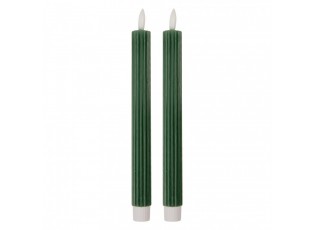 Set 2ks úzká zelená svíčka s vroubkováním Led Candle - Ø 2*25 cm / 2*AAA