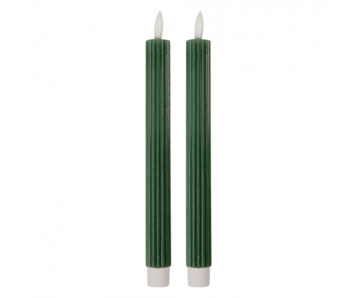 Set 2ks úzká zelená svíčka s vroubkováním Led Candle - Ø 2*25 cm / 2*AAA Clayre & Eef
