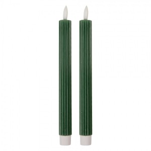 Set 2ks úzká zelená svíčka s vroubkováním Led Candle - Ø 2*25 cm / 2*AAA