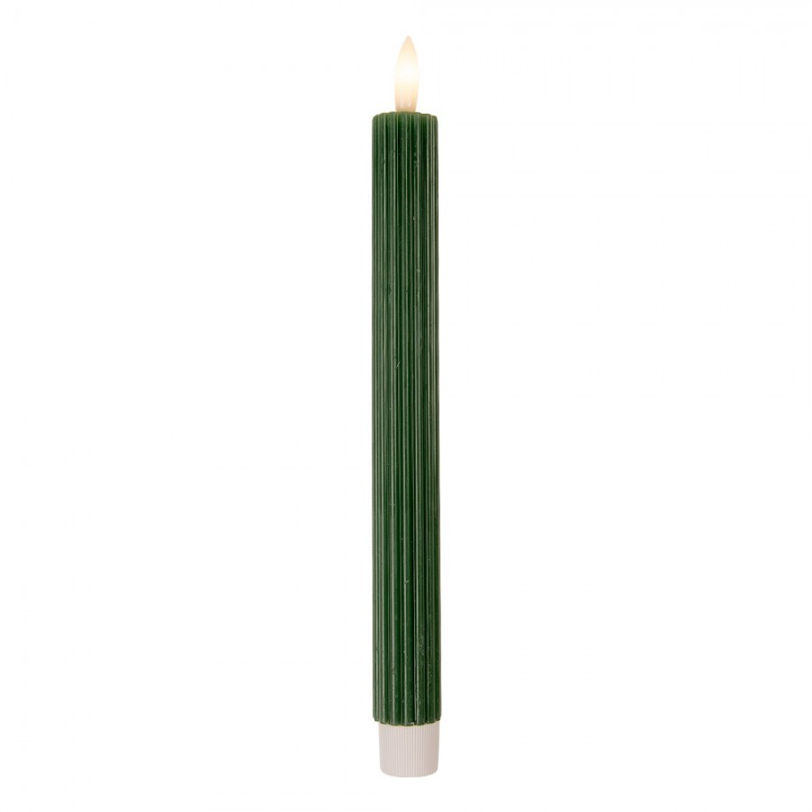Set 2ks úzká zelená svíčka s vroubkováním Led Candle - Ø 2*25 cm / 2*AAA