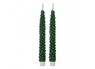 Set 2ks zelená úzká svíčka stromek Led Candle - Ø 2*25 cm / 2*AAA