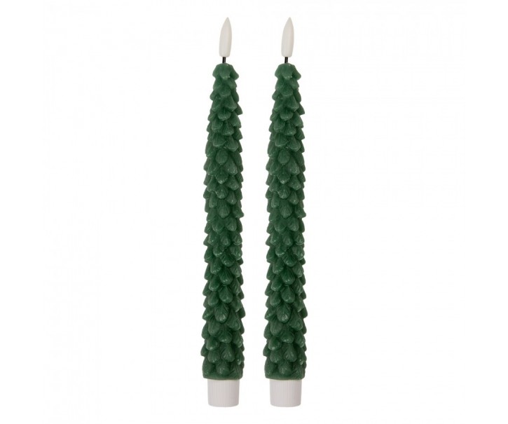 Set 2ks zelená úzká svíčka stromek Led Candle - Ø 2*25 cm / 2*AAA Clayre & Eef