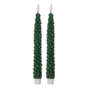 Set 2ks zelená úzká svíčka stromek Led Candle - Ø 2*25 cm / 2*AAA