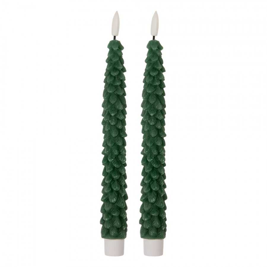 Set 2ks zelená úzká svíčka stromek Led Candle - Ø 2*25 cm / 2*AAA