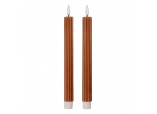 Set 2ks hnědá svíčka s vroubkováním Led Candle - Ø 2*25 cm / 2*AAA