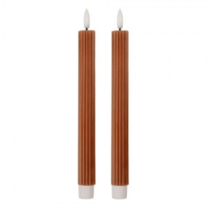 Set 2ks hnědá svíčka s vroubkováním Led Candle - Ø 2*25 cm / 2*AAA