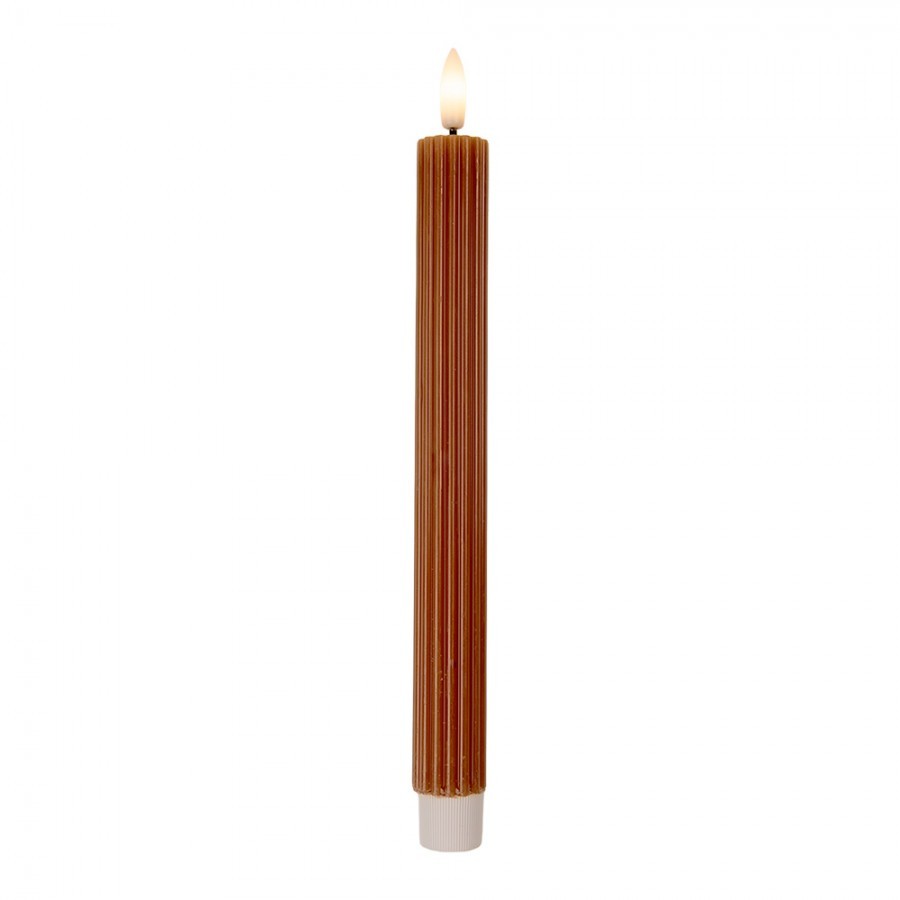 Set 2ks hnědá úzká svíčka s vroubkováním Led Candle - Ø 2*25 cm / 2*AAA