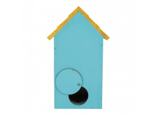 Modro-žlutá dřevěná ptačí budka se včelkami Birdhouse - 15*10*22 cm