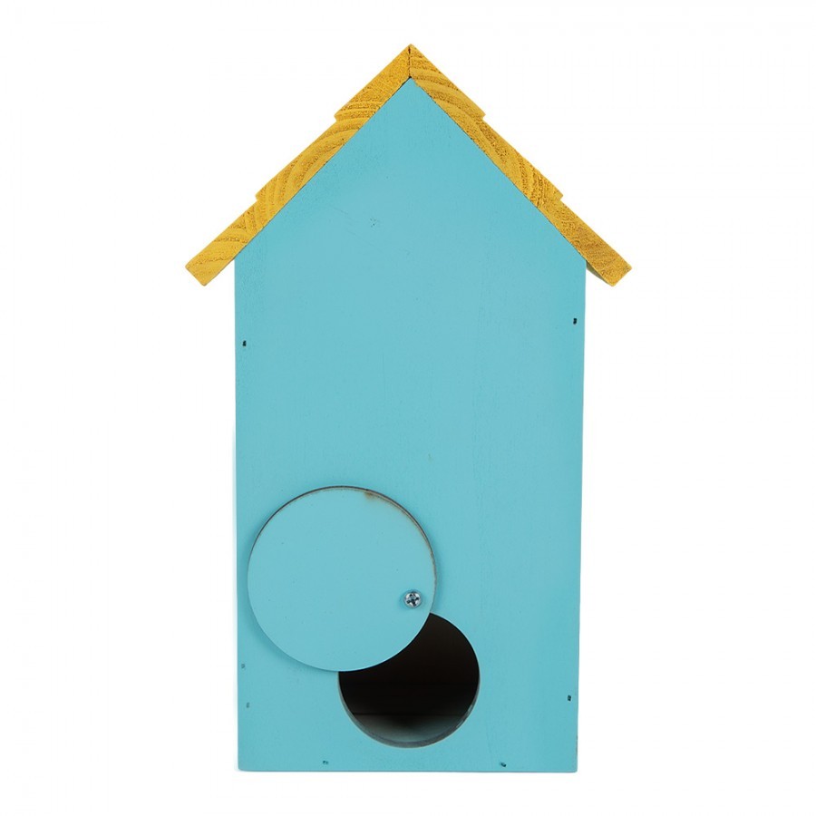Modro-žlutá dřevěná ptačí budka se včelkami Birdhouse - 15*10*22 cm